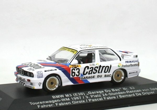 1:43 BMW M3 E30 Castrol TW-EM ETCC 1987 #63 3.Platz 24h Spa Team Garage Du Bac IXO HE023D