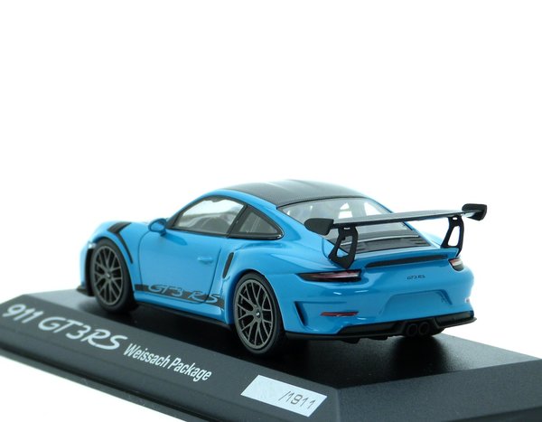 1:43 Porsche 911 GT3 RS Weissach Paket Package 991.2 2018 Miamiblau Carbon Minichamps WAP0201610J