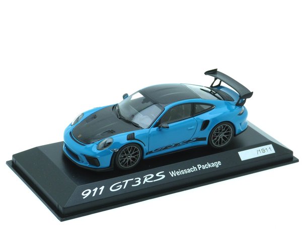 1:43 Porsche 911 GT3 RS Weissach Paket Package 991.2 2018 Miamiblau Carbon Minichamps WAP0201610J